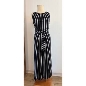 EST. 1946 Black & White Striped Wide Leg Jumpsuit Tie Waist Size L